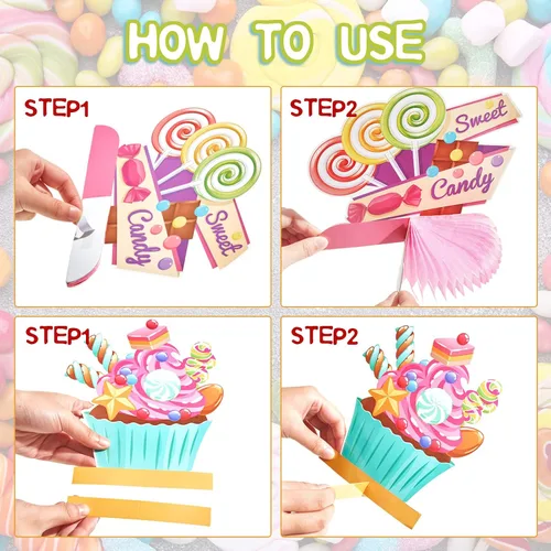 Vista 3 de 10 Pcs Candy Party Decorations Candyland Table Decor Welcome to Candyland