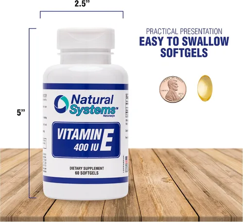 Vista 7 de Natural Systems - Vitamina E 60 cápsulas blandas de 400 UI de Natural Systems - Suplementos de vitamina E para el sistema inmunológico * - Cápsulas