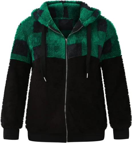 Vista 4 de oelaio Plaid Shacket Jacket Women Zipper Open Long Flannel Shirt Fall Oversized Jackets Casual Shaket Lapel Winter Coats