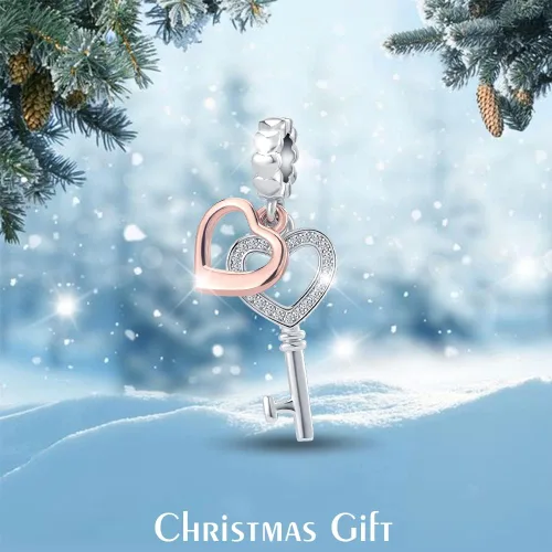 Vista 2 de QeenseKc Key to My Heart Angel Wing Infinity Love Charm Clear Crystal Rose Gold Beaf para pulsera europea Metal Diamante de imitación Metal Cristal