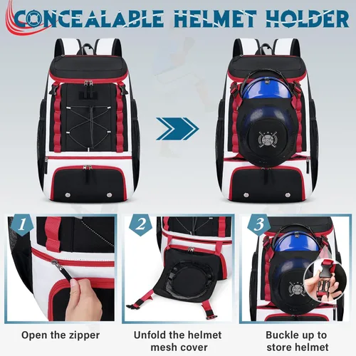 Vista 5 de SDYSM Bolsa de béisbol ligera para adultos y jóvenes, mochila de béisbol grande de 40 litros con compartimento para zapatos, soporte para casco
