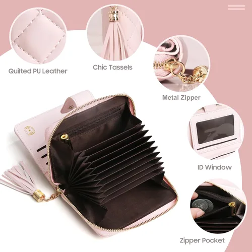 Vista 3 de Billetera para tarjetas de crédito, con cremallera para hombres y mujeres, Rosado, Classic