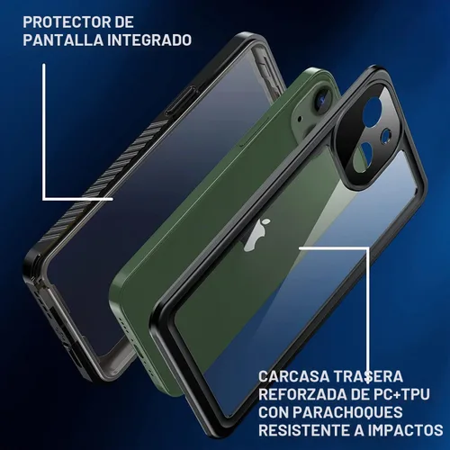 Vista 5 de Funda impermeable IP68 para iPhone 13 Mini, color negro y transparente