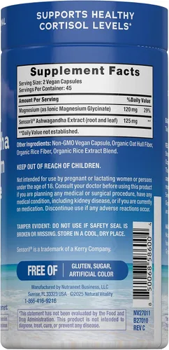 Vista 2 de Natural Vitality Calm Cápsulas de Ashwagandha + Glicinato de Magnesio Apoyo para el estrés y la ansiedad ocasionales Suplemento sin gluten 90