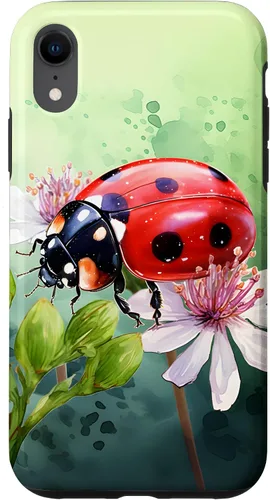 Vista 24 de Funda para iPhone 16 con diseño de mariquita en flores, color verde