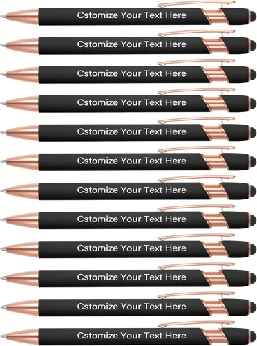 Vista 16 de Kingluu 12 bolígrafos personalizados con punta de lápiz capacitivo, grabado gratis, tinta negra, bolígrafo personalizado con tu nombre, logotipo