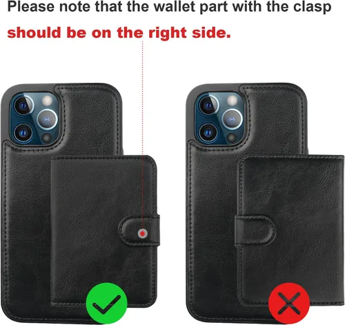 Vista 9 de Bocasal Funda tipo cartera para iPhone 12 Pro Max compatible con MagSafe magnético RFID bloqueo desmontable de piel sintética de alta calidad