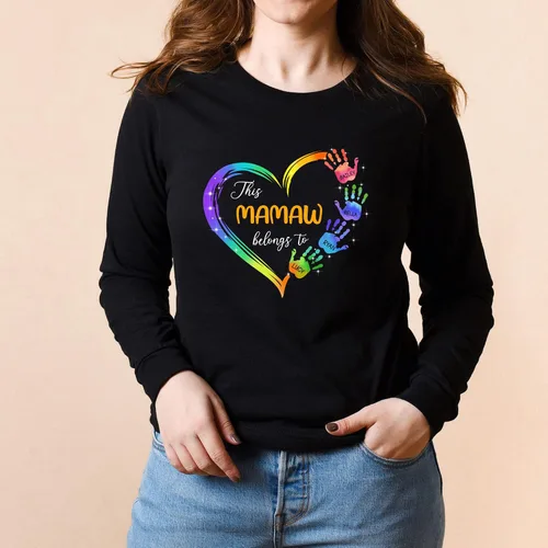 Vista 6 de Camisa personalizada con las manos con nombre de Mamaw Belongs to Grandchildren Regalo personalizado para el día de la madre, Navidad, cumpleaños