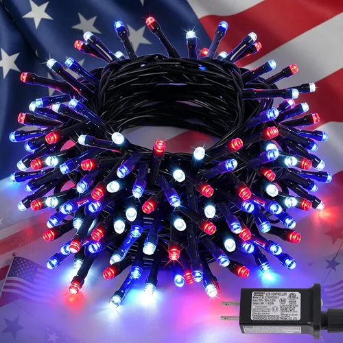 Vista 29 de QITONG Guirnalda de 500 luces LED de Navidad de 165 pies para exteriores, impermeable, luces multicolor con 8 modos, cable verde, luces parpadeantes