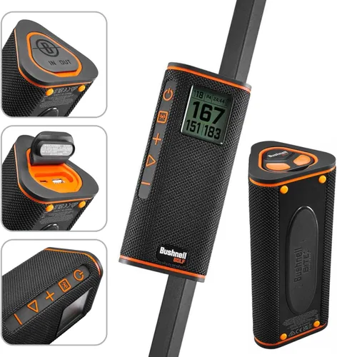 Vista 3 de Altavoz Bluetooth Bushnell Wingman View Golf GPS con auriculares Ultimate Black y paquete de cargadores de pared y coche