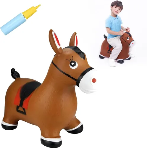 Vista 15 de INPANY Caballo rebotador, juguetes saltarines de oso, animal saltarín para niños pequeños, juguete de goma para montar y rebotar para niños, lindos