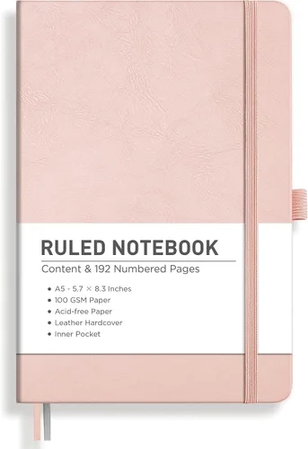 Vista 15 de RETTACY Cuaderno de diario con puntos y viñetas, 192 páginas, tamaño mediano A5 (5.7" x 8.3"), tapa dura de cuero, papel grueso de 100 gsm