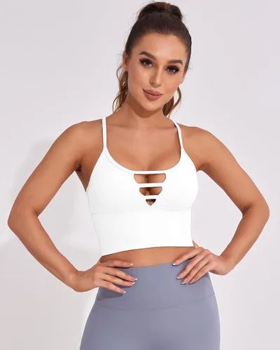Vista 3 de AngiMelo Longline - Brasier deportivo para mujer, camisola para entrenamiento, yoga, camiseta corta con tirantes acolchados, camisetas sin mangas