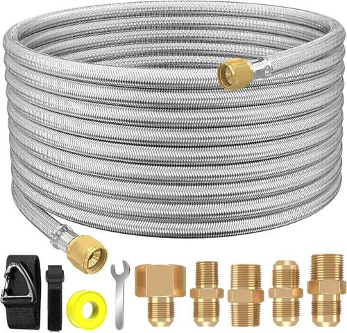 Vista 11 de Extensión de manguera de propano trenzada de alta presión mejorada de 6 pies con acoplamiento de conversión de abocinado de 3/8" a NPT hembra