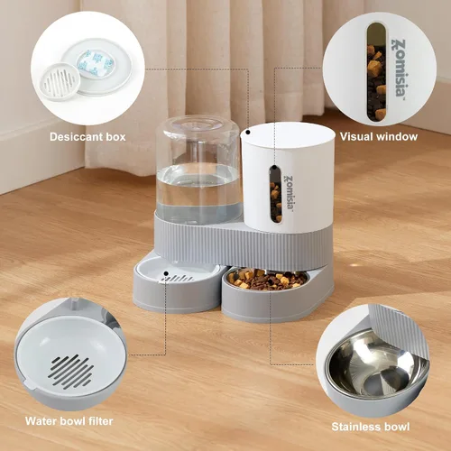 Vista 5 de ZOMISIA - Comedero y dispensador de agua para gatos con gravedad - Alimentador y dispensador de agua para gatos 2 en 1 con cuenco de acero
