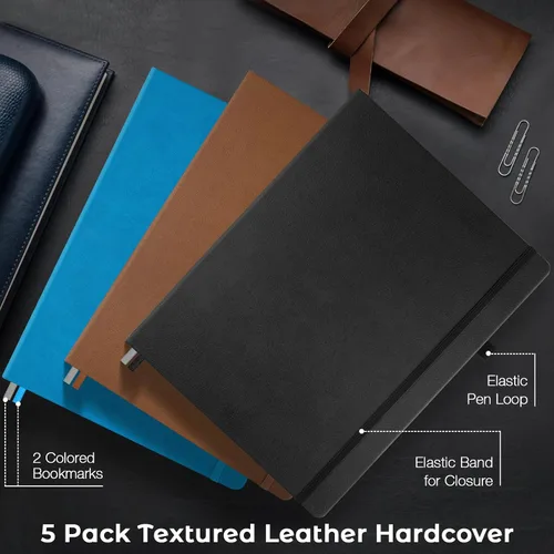 Vista 5 de Paquete de 3 cuadernos con rayas universitarias, cuaderno de cuero de tapa dura A4 para trabajo, cuaderno rayado diario para mujeres, hombres, 192