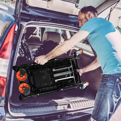 Vista 7 de Carro de mano plegable, camión de plataforma de doble propósito con plegado de un botón, carrito de equipaje portátil de cama plana con cordón