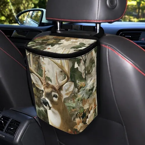 Vista 23 de Talayituse Cubo de basura portátil con estampado de camuflaje de bandera estadounidense, accesorios interiores de vehículos multifuncionales
