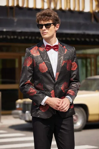 Vista 3 de COOFANDY Mens Floral Tuxedo Jackets Slim Fit Suit Blazer Jacket for Dinner Prom Wedding