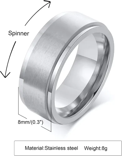 Vista 2 de MEALGUET Anillo personalizado para hombres y mujeres, anillo de boda unisex cepillado liso para hombres y mujeres, chapado en azulnegrooro, anillo