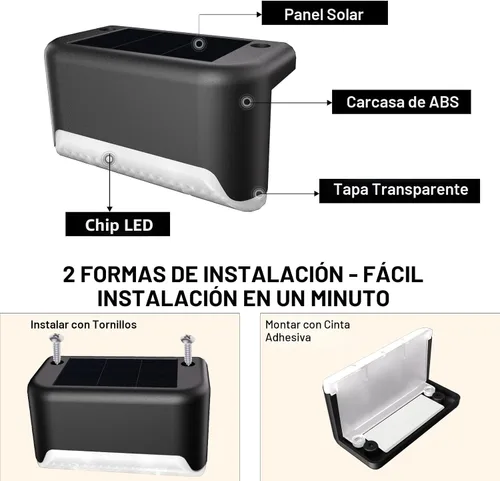 Vista 5 de BKBB PPBB - Luces solares para exteriores, 4 luces solares para escalones, luces solares LED impermeables para escaleras al aire libre, escalón
