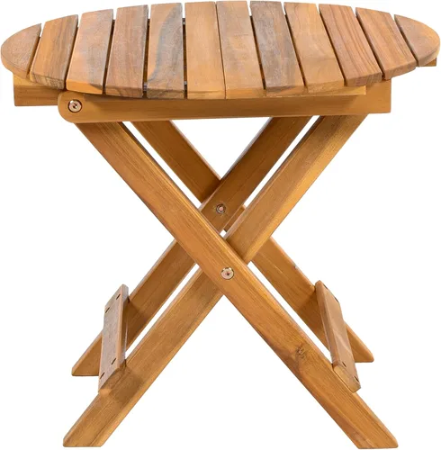 Vista 8 de Mesa auxiliar plegable de 17.75 pulgadas, mesa auxiliar ajustable para sala de estar y exterior, soporte redondo de madera para plantas, sin