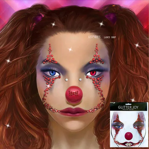Vista 7 de 1 pieza de gemas faciales para Halloween, Día de los Muertos, tatuajes temporales de calavera con diamantes de imitación, piedras de cristal, gemas
