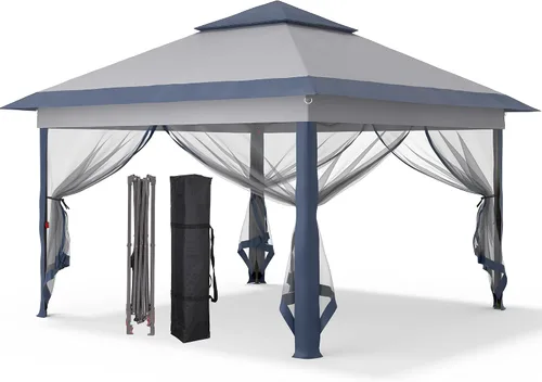 Vista 8 de GDY 11x11 ft Gazebo Tent Folding Heavy Duty Height Adjustable Sun Shelter Gazebos, White