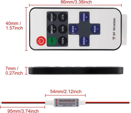 Vista 3 de 2 unids RF mini control remoto inalámbrico 11 llave con DC 5-24 V para 3528 5050 solo color LED tira luces interruptor inalámbrico control dimmer
