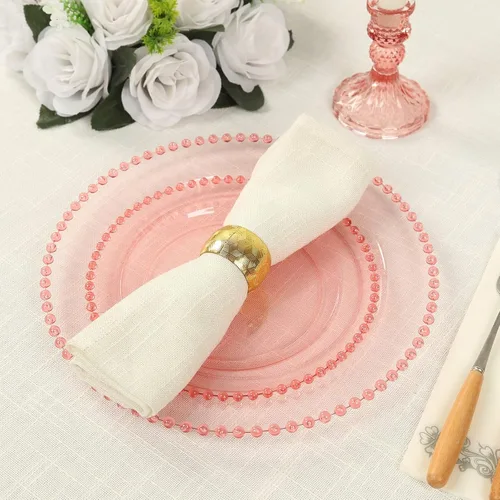 Vista 8 de Efavormart - Paquete de 10 platos de postre de plástico transparente rubor con borde de cuentas, platos redondos desechables para ensalada, 8