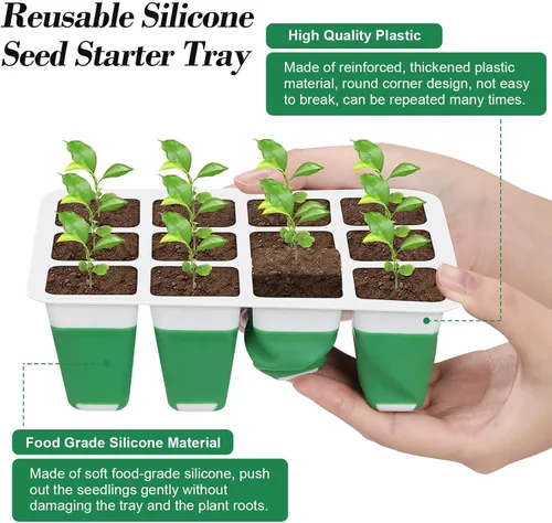 Vista 4 de Juego de 4 bandejas de inicio de semillas de riego automático con luz de crecimiento, kit de germinación de semillas reutilizables con cúpulas