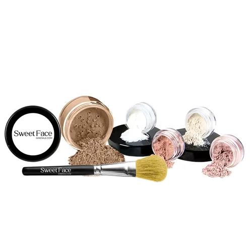 Vista 17 de Kit de inicio de 6 piezas (BEIGE) Maquillaje mineral Tamaño de muestra Set cara desnuda mate base cubierta