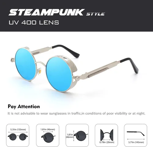 Vista 17 de CGID Retro Steampunk Round Polarized Sunglasses Men Womens Metal Circle Frame UV400 Protection E72