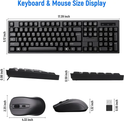 Vista 4 de Combo de teclado y mouse inalámbricos, diseño QWERTY de tamaño completo, teclado estéreo de 2.4 G, diseñado ergonómicamente para laptop, PC