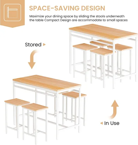 Vista 5 de DKLGG Juego de mesa de comedor para 4 mesas de cocina y sillas para 4, mesa de cocina pequeña con 4 taburetes, juego de mesa de comedor de madera