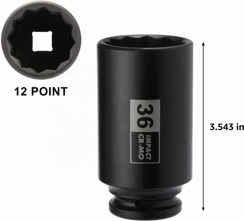 Vista 3 de Mayouko Juego de 4 llaves de impacto de tuerca de eje profundo de 1/2 pulgada, CR-MO, diseño de 12 puntos, métrico, 30,32,34,36mm, enchufe