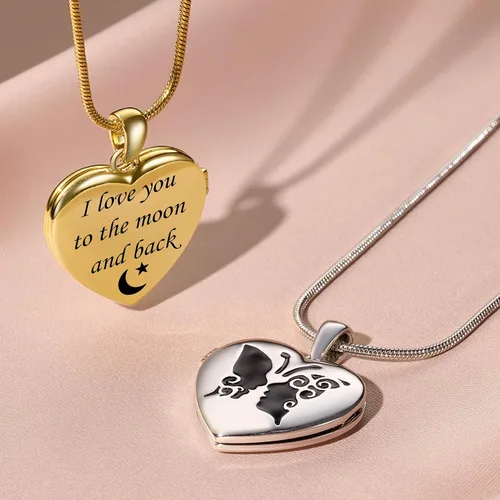 Vista 3 de Fanery Sue Personalized Heart Locket Necklace that Holds Pictures, Customize Photo Pendant Picture Jewelry Mothers Day Gifts for Women