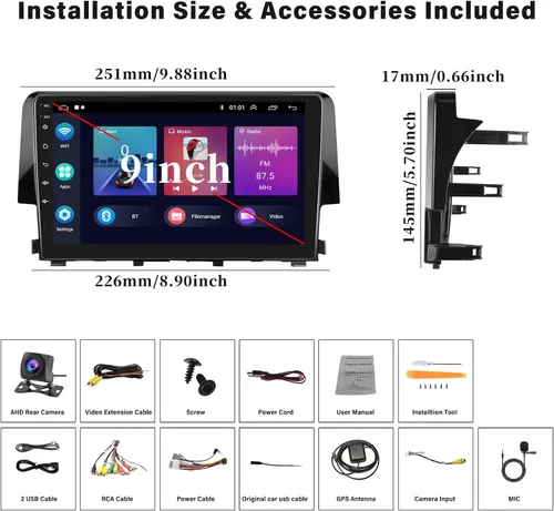 Vista 7 de Radio estéreo para coche Android 13 para Honda Civic 2016 2017 2018 2019 2020 con CarPlay inalámbrico Android Auto Mirror Link 2G+64G con Bluetooth