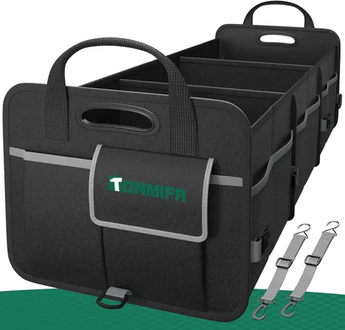 Vista 10 de Organizador de maletero de 2 compartimentos y caja de almacenamiento multicompartimentos de Oxford 600D impermeable, con tiras reflectantes y 8