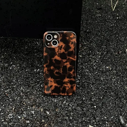 Vista 2 de Funda Compatible con iPhone 11, Caparazón de Tortuga Marrón Ámbar con Estampado de Leopardo Cubierta Retro Chic Elegante Clásica Linda Protectora