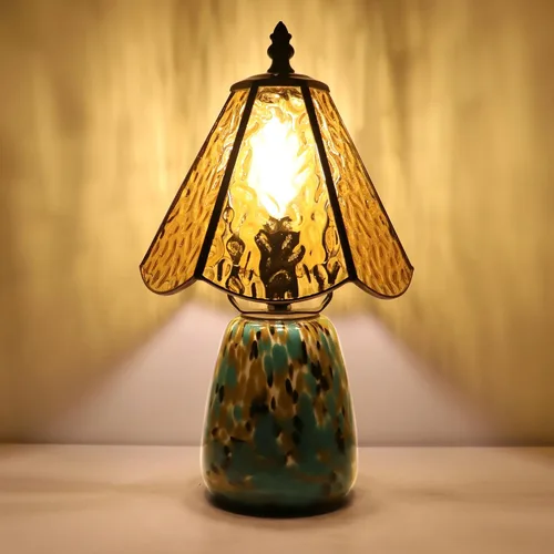Vista 20 de Tiffany Lamp Stained Glass Mushroom Table Lamp 7X7X12 Inch Milky White Mini Night Light Glass Base Accent Light Suitable for Bedside Table Bedroom
