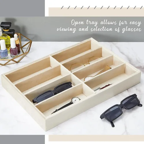 Vista 5 de Amylove 2 bandejas organizadoras de gafas de sol, bandeja de terciopelo para gafas apilables, bandejas organizadoras de joyas, organizador de gafas