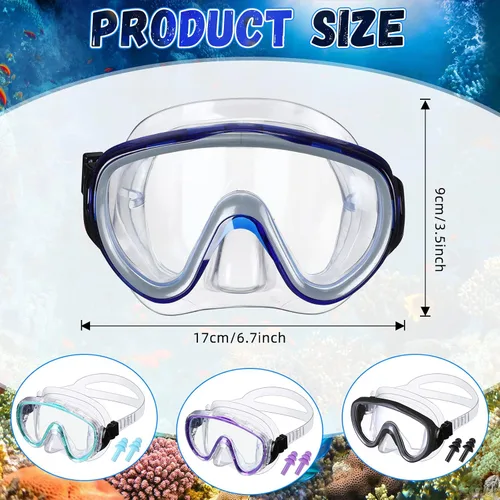Vista 2 de 4 Pack Adult Swim Goggles with Nose Cover and Earplugs, Anti Fog Tempered Glass Diving Mask, Wide View Waterproof Snorkeling Goggles for Men Women