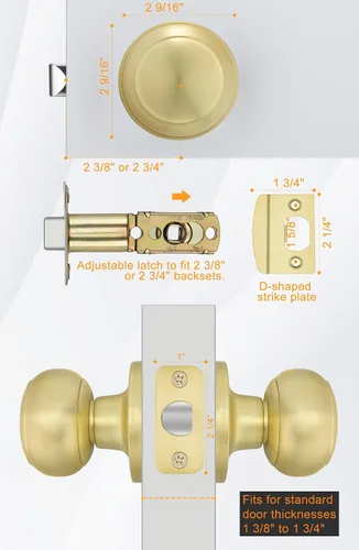 Vista 5 de Goldenwarm Perillas doradas para puerta interior, 1 paquete de pomos de puerta de latón de paso, cerradura de puerta sin llave para dormitorio Oro