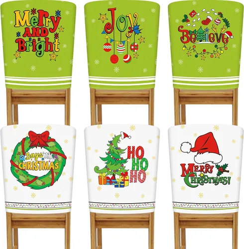Vista 12 de Buryeah 6 fundas para respaldo de silla de Navidad, 6 estilos, extraíbles, lavables, elásticas, para comedor, fundas protectoras de sillas Parson