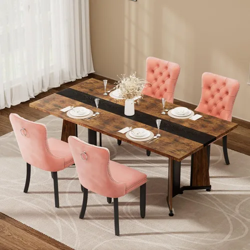 Vista 27 de Juego de mesa de comedor de 5 piezas con 4 sillas, mesa de comedor rectangular de madera de 71 pulgadas con sillas de comedor de terciopelo, tablero