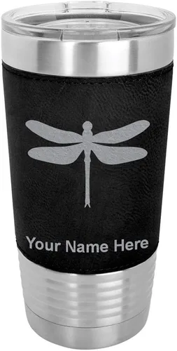 Vista 21 de LaserGram Vaso aislado al vacío de 20 onzas, libélula, grabado personalizado incluido (piel sintética, estilo béisbol)