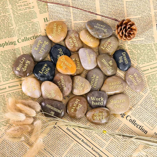 Vista 5 de 52 piedras inspiradoras grabadas con palabras inspiradoras de oración, frases, piedras de aliento para familiares y amigos.