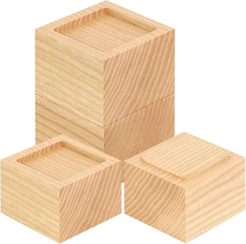 Vista 8 de FASONLA Elevadores de cama (juego de 4) – Elevadores de muebles de madera maciza de roble elevadores de altura de 2 pulgadas con agujero empotrado