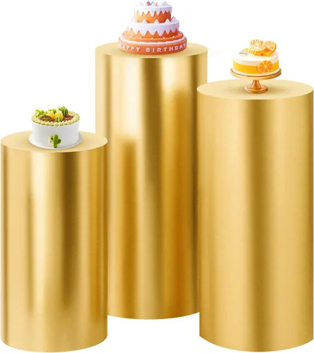 Vista 20 de SaitiMade Juego de 3 fundas para pedestal de cilindro beige, fundas de elastano para decoración de fiestas, bodas o eventos de cumpleaños, solo